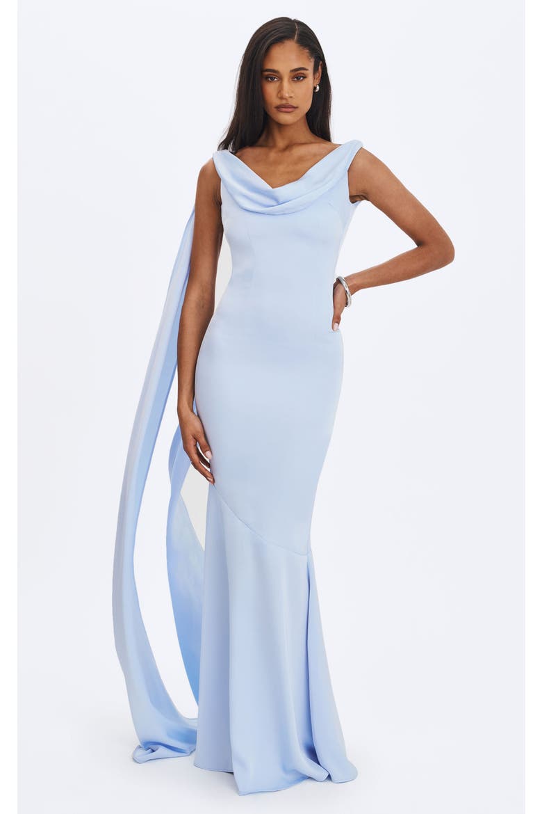 Eira Cowl Scarf-Detail Mermaid Maxi Dress, Main, color, Mist Blue