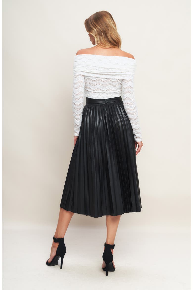 Faux Leather Pleated Midi Skirt, Alternate, color, BLACK