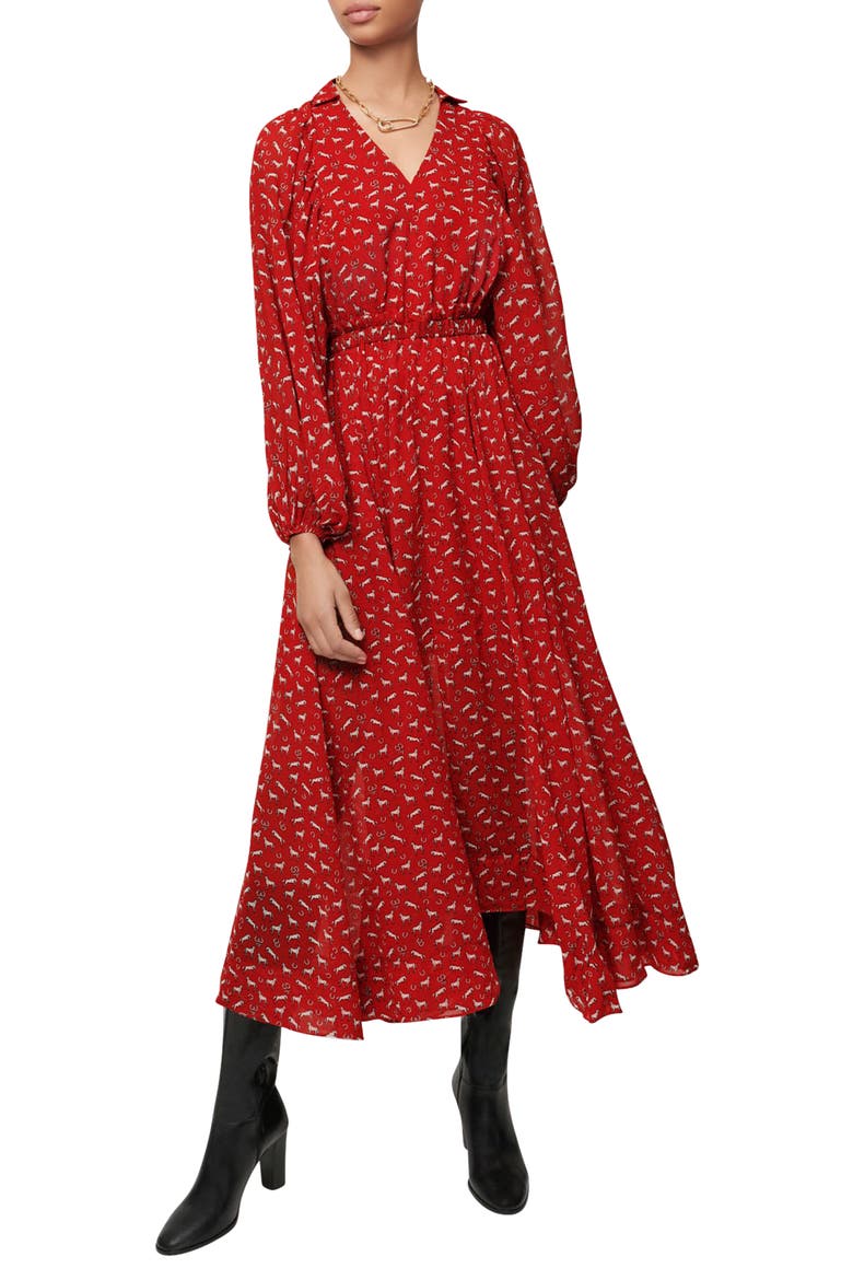 Rombe Printed V-Neck Midi Dress, Main, color, RED HORSES