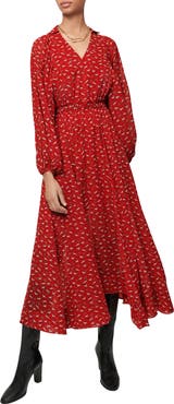 maje Rombe Printed V-Neck Midi Dress