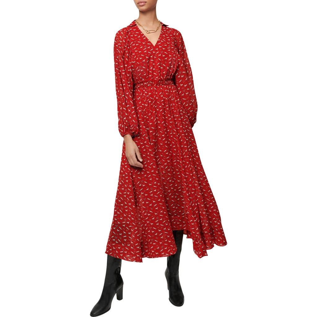 Maje Rombe Printed V-neck Midi Dress In Red