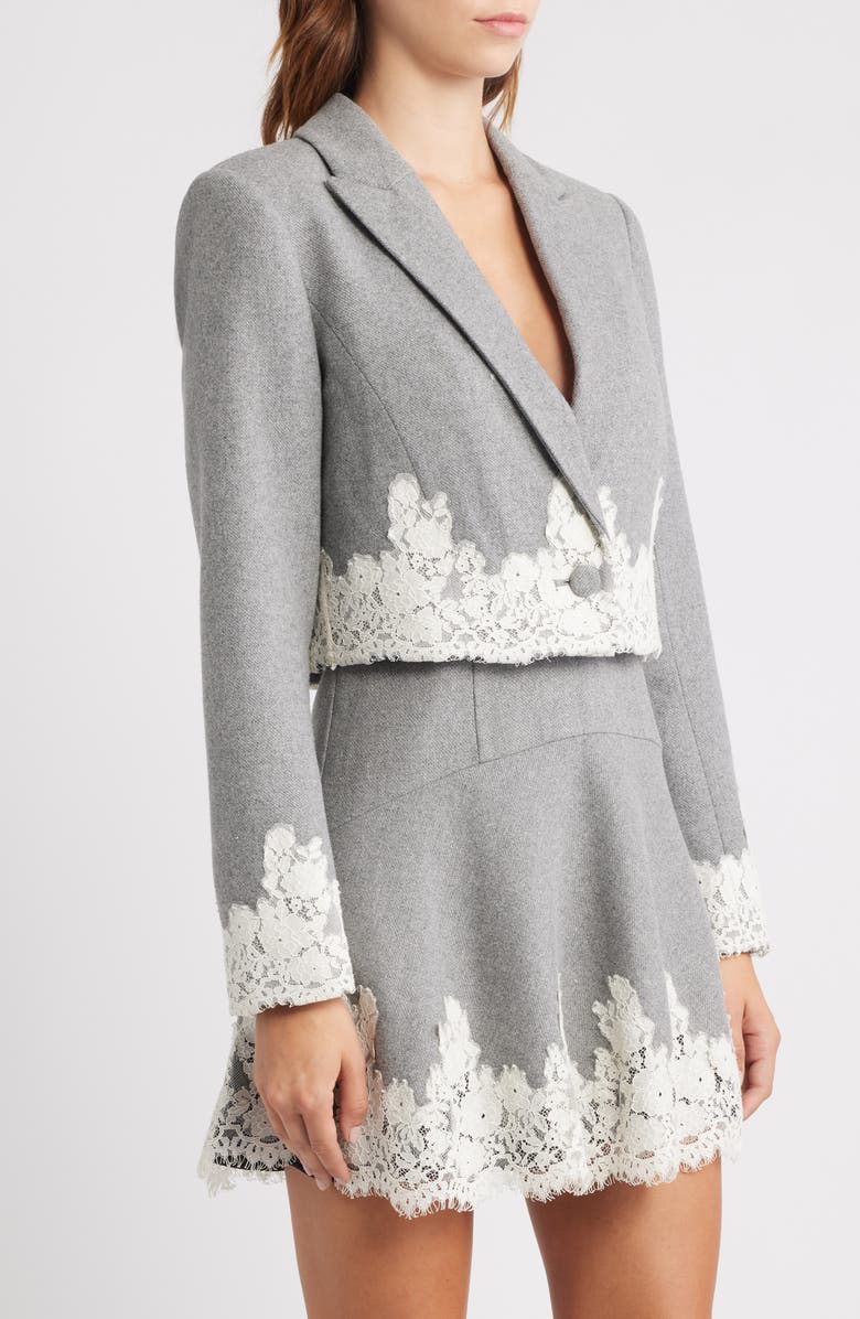 LoveShackFancy Icarus Lace Detail Crop Jacket, Alternate, color, Grey Melange