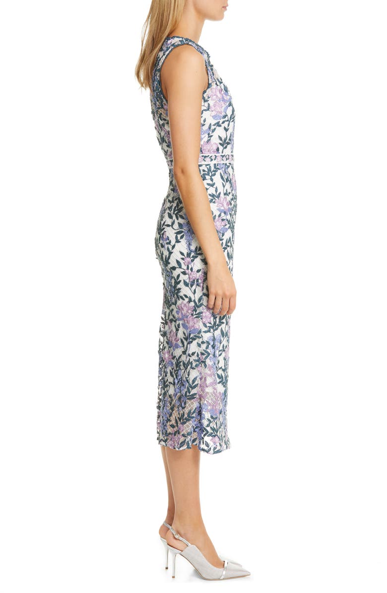 Marchesa Notte Floral Embroidery Midi Dress, Alternate, color,