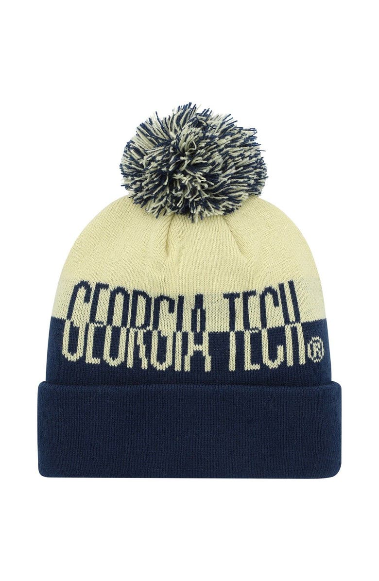 adidas Men's adidas Navy/Gold Georgia Tech Yellow Jackets Colorblock Cuffed Knit Hat with Pom, Alternate, color, 