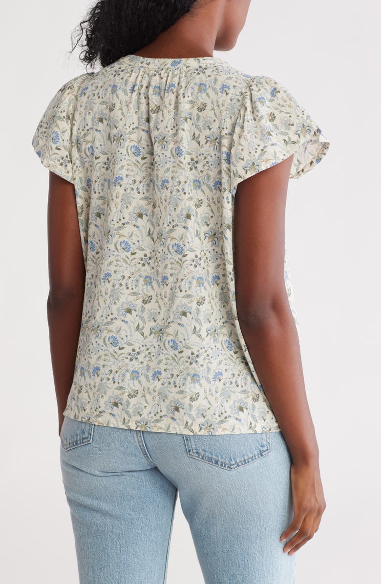 Lucky Brand Floral Cap Sleeve Cotton Top, Alternate, color, Cream Multi