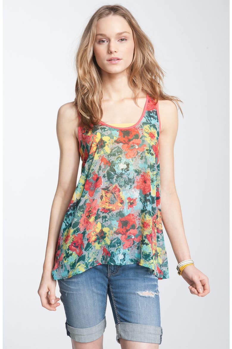 Lush Split Back Print Chiffon Tank, Main, color, GREEN
