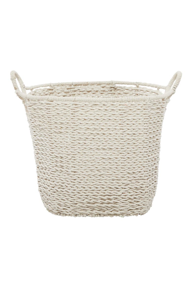 White Cotton Bohemian Storage Basket with Handles, Alternate, color, WHITE
