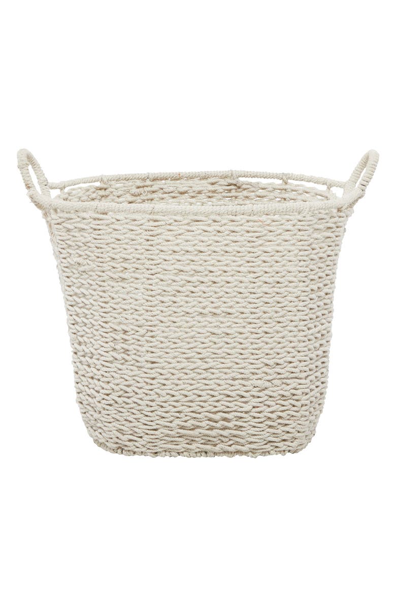 GINGER BIRCH STUDIO White Cotton Bohemian Storage Basket with Handles, Alternate, color,