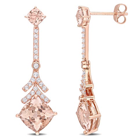 Morganite & White Topaz Drop Earrings 10K