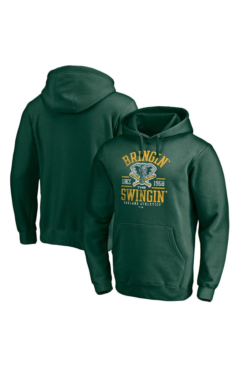 FANATICS Men's Fanatics Branded Green Oakland Athletics Hometown Collection Elephant Fitted Pullover Hoodie, Main, color,