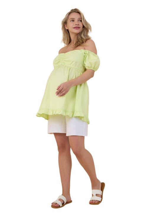 Off the Shoulder Short Sleeve Babydoll Maternity Top