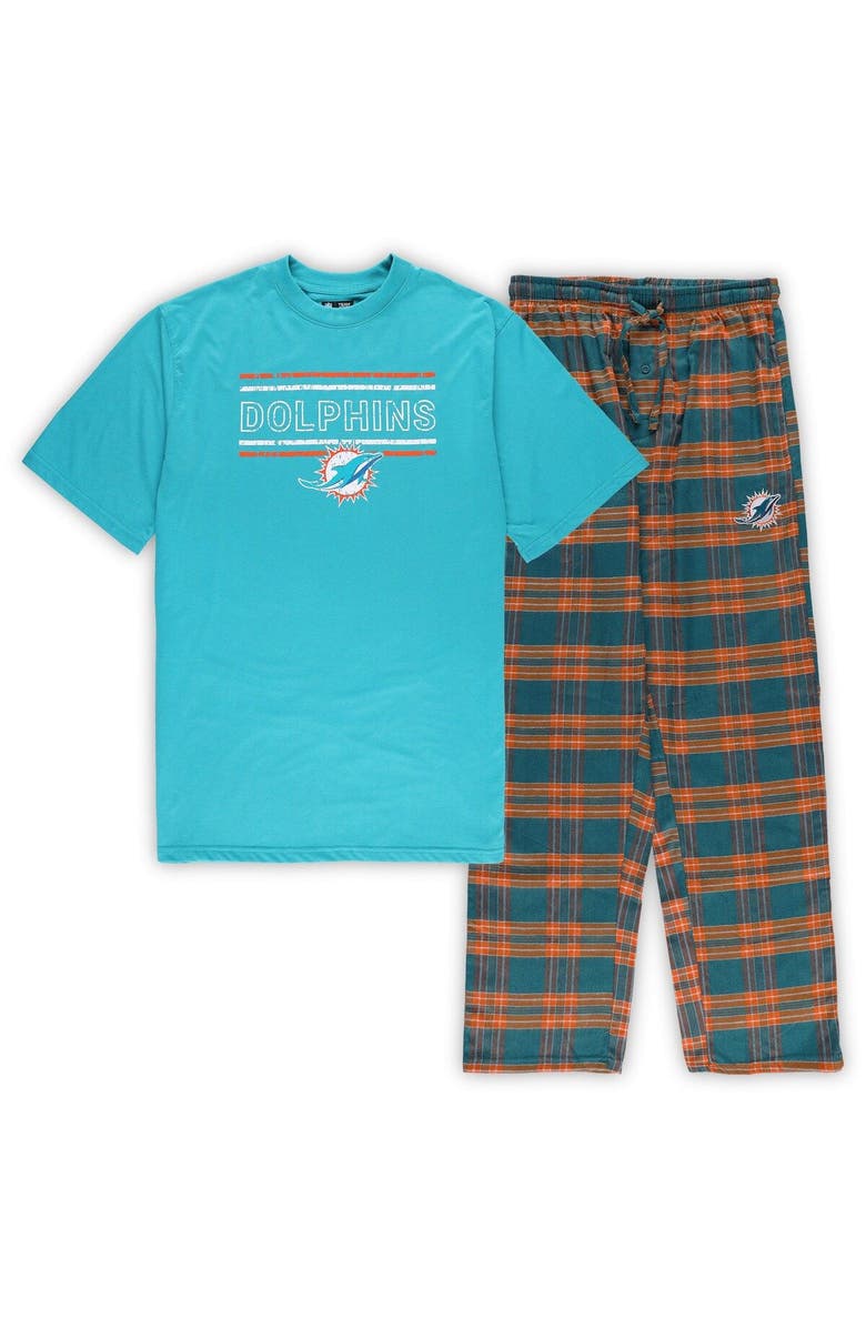 CONCEPTS SPORT Men's Concepts Sport Aqua/Orange Miami Dolphins Big & Tall Flannel Sleep Set, Main, color, 