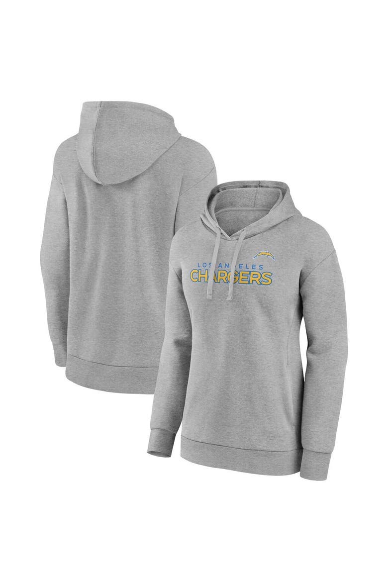 Women's Fanatics Branded Heather Gray Los Angeles Chargers Iconic Cotton Fleece Checklist Pullover Hoodie, Main, color, Heather Gray