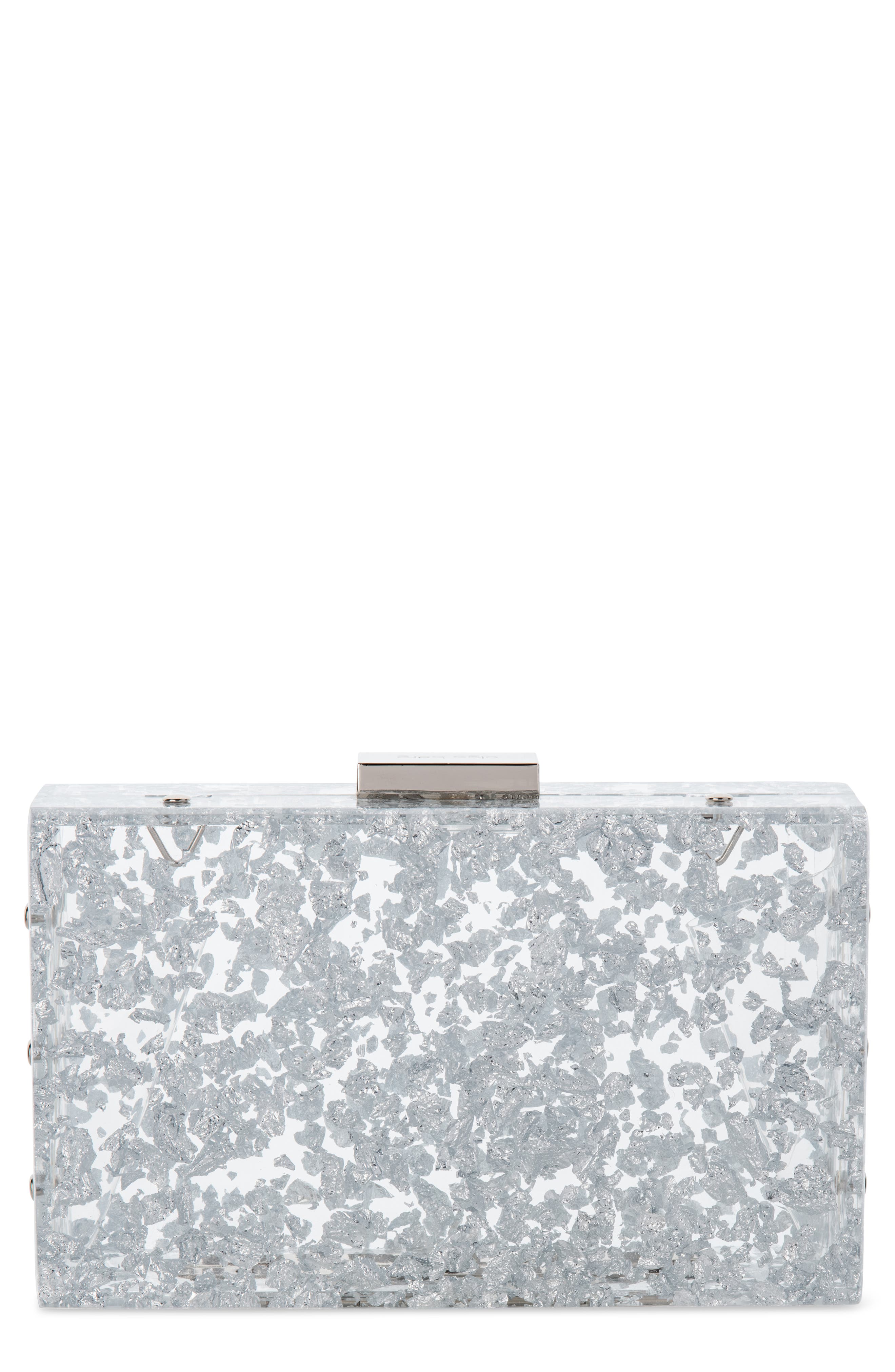 Olga Berg Carmella Foil-Flecked Box Clutch, Main, color, 