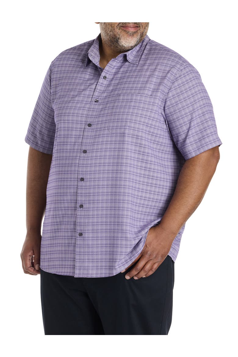 Big & Tall Plaid Microfiber Sport Shirt, Main, color, PURPLE