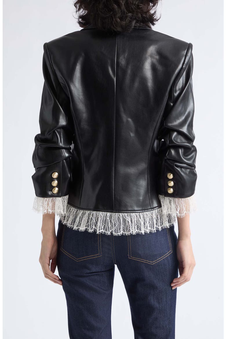 Le Petit Faux Leather Lace Trim Blazer, Alternate, color, BLACK/ IVORY