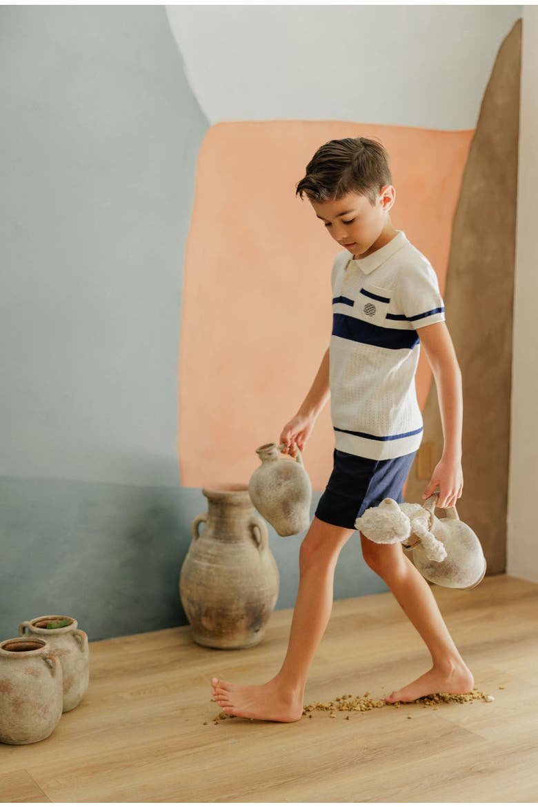 Looms Storybook Collection - Boys Mesh Knit Polo, Alternate, color, Ivory