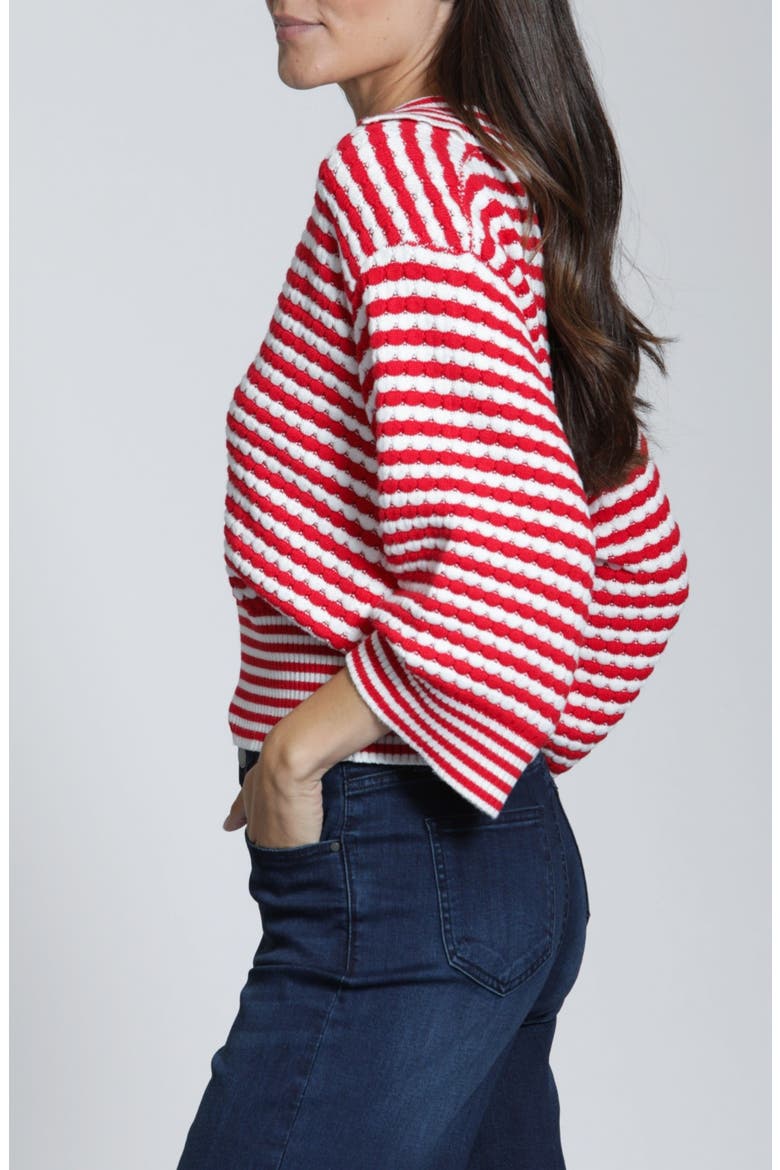 Stripe Three-Quarter Sleeve Sweater, Alternate, color, REDWHITE STRIPE