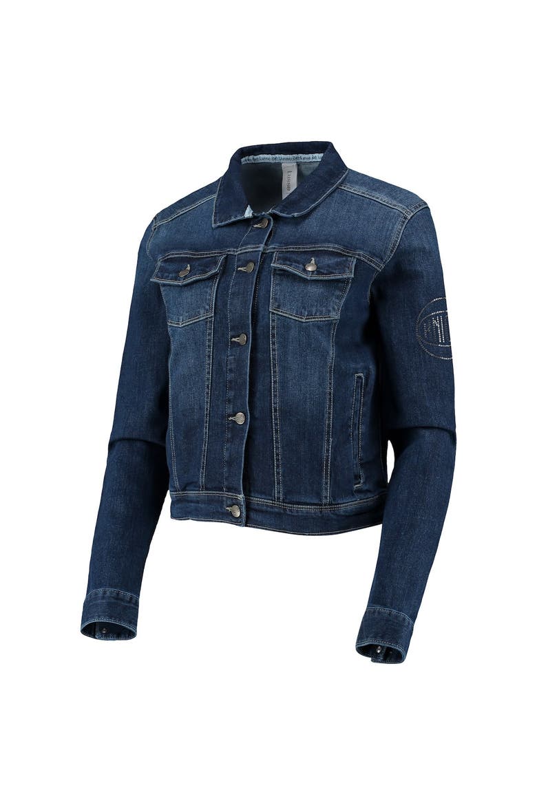 Women's Lusso Blue New York Knicks Georgie Swarovski Crystals Button-Up Denim Jacket, Alternate, color, Blue