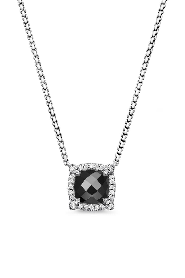 Petite Chatelaine® Pavé Bezel Pendant Necklace, Main, color, SILVER PAVE/ BLACK ONYX