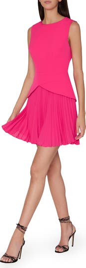 open lace back dress Milly Women's Liv Belted Pleated Dress - Black main image 0