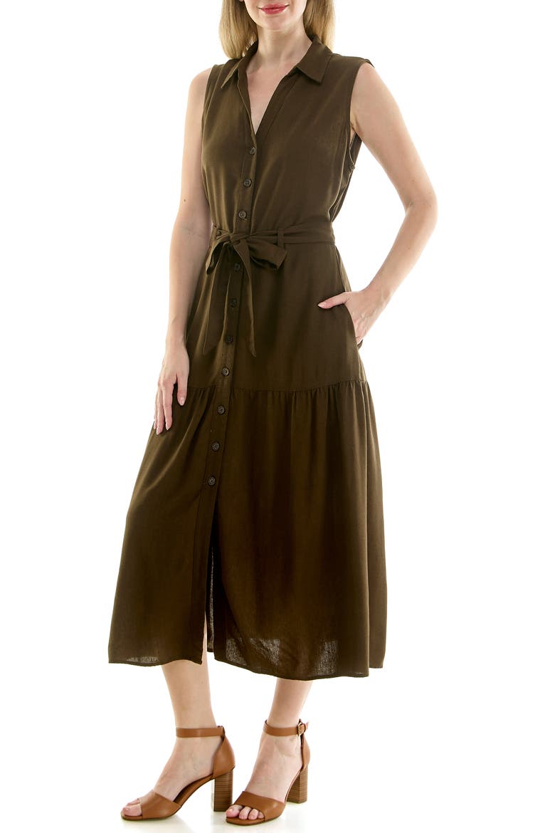 Sleeveless Belted Shirtdress, Alternate, color, DEEP JUNGLE GREEN