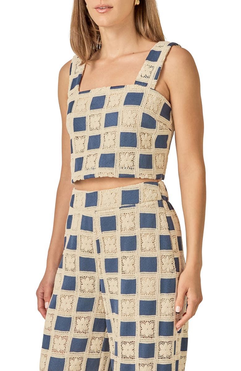 English Factory Crochet Inset Crop Top, Alternate, color, Navy