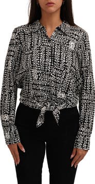 SUNNY LEIGH Long Sleeve Tie Front Button-Up Shirt