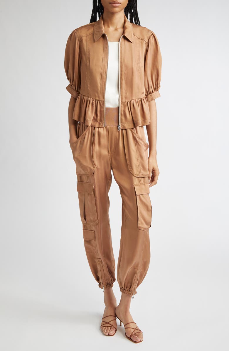 Cinq à Sept Daphne Peplum Jacket, Alternate, color, Brown Sandstone