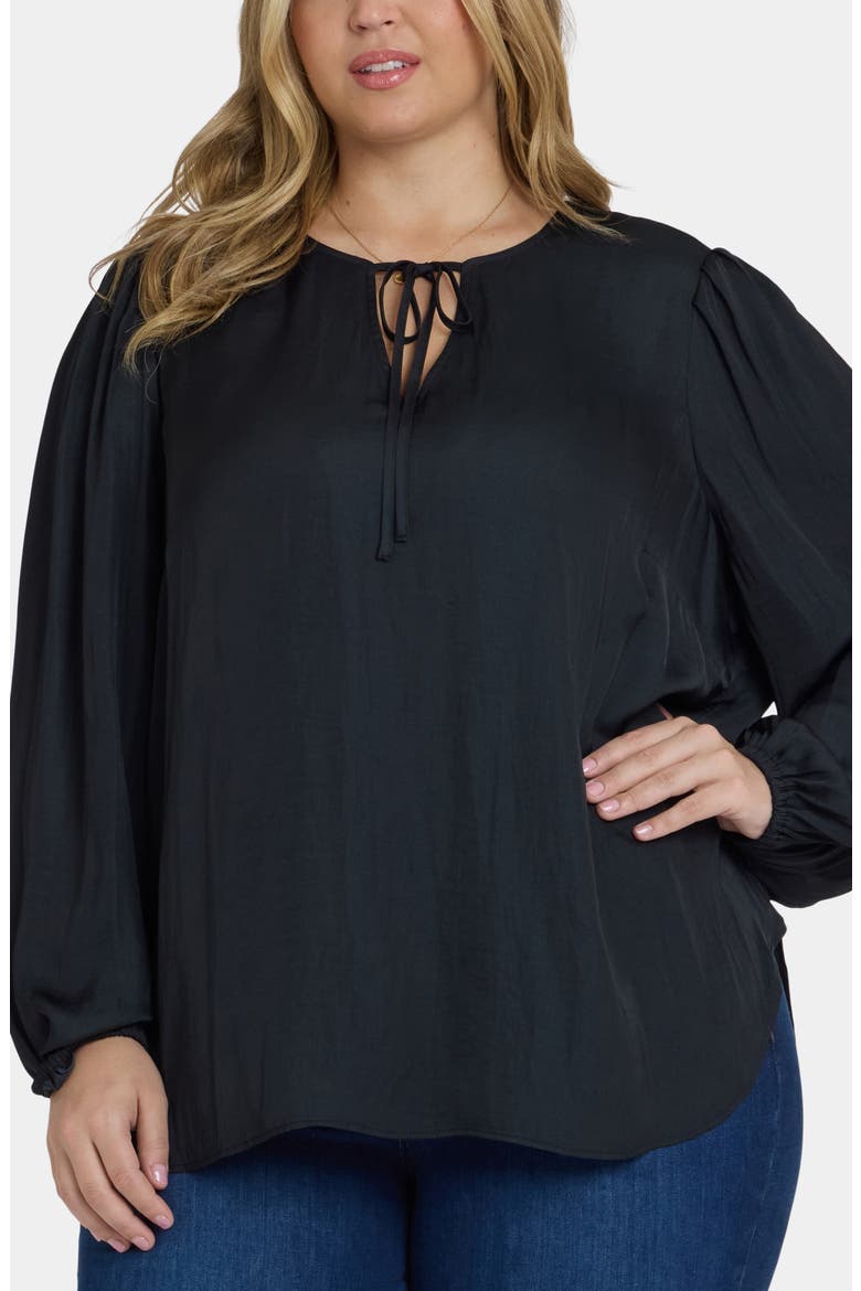 Elsie Tie Neck Satin Top, Main, color, BLACK