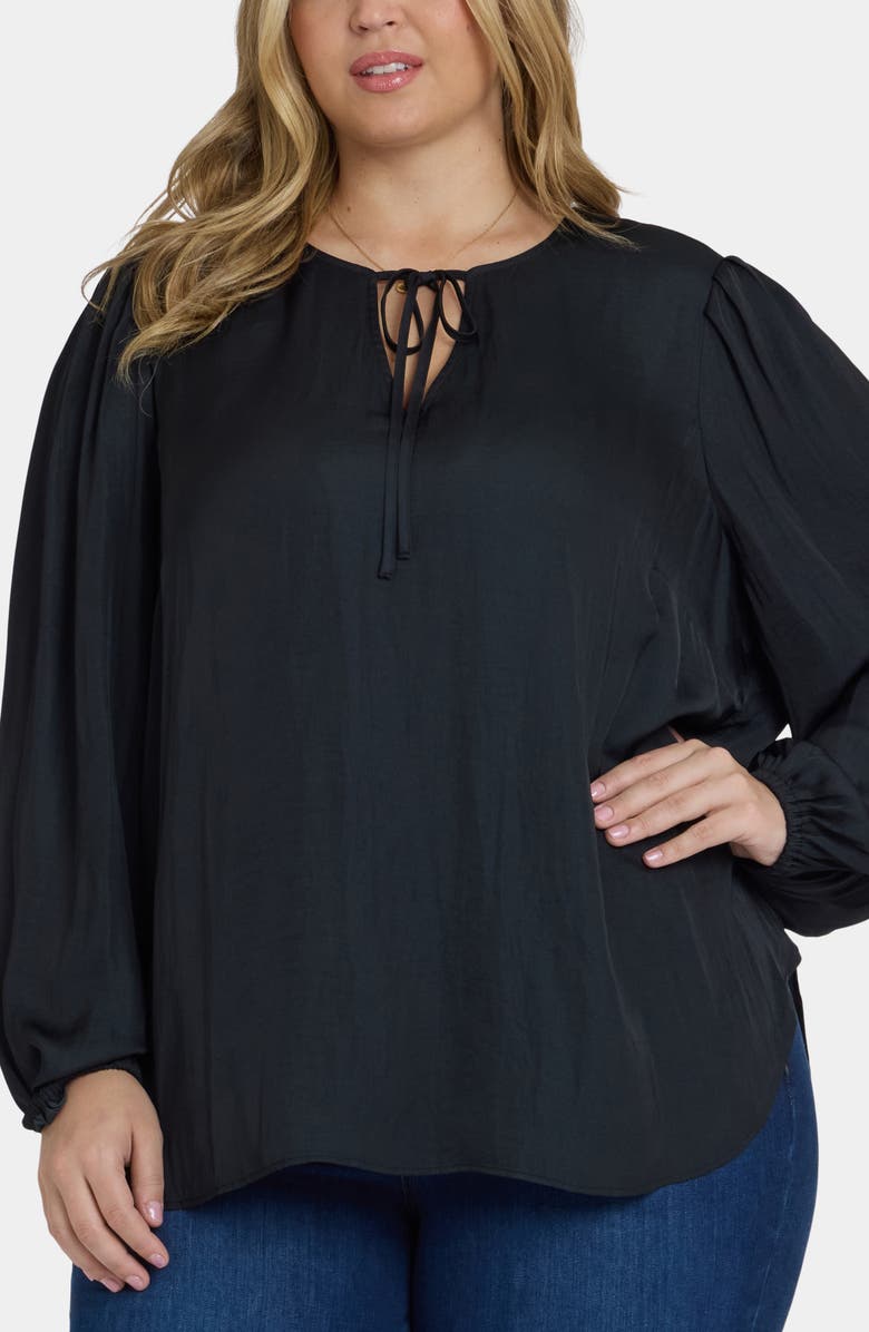 NYDJ Elsie Tie Neck Satin Top, Main, color, Black
