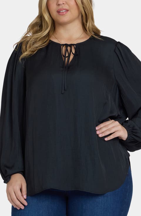 Elsie Tie Neck Satin Top (Plus)