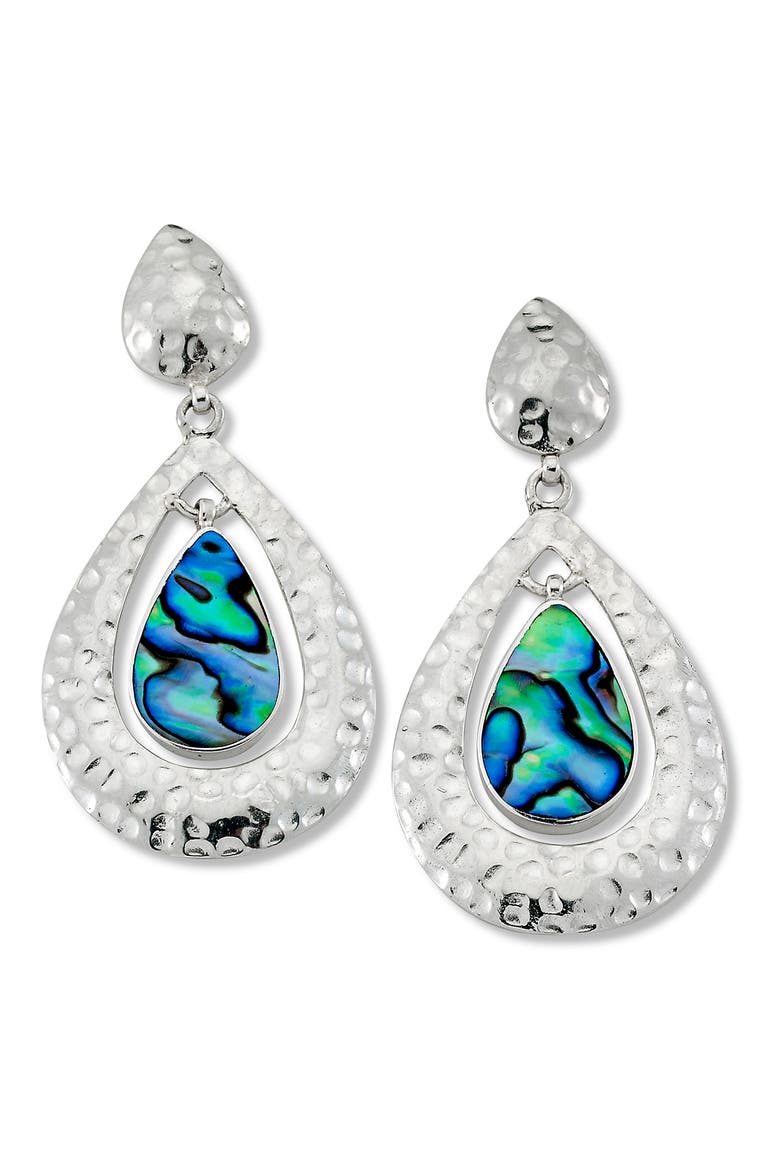 Sterling Silver Abalone Teardrop Earrings, Main, color, BLUE AND GREEN