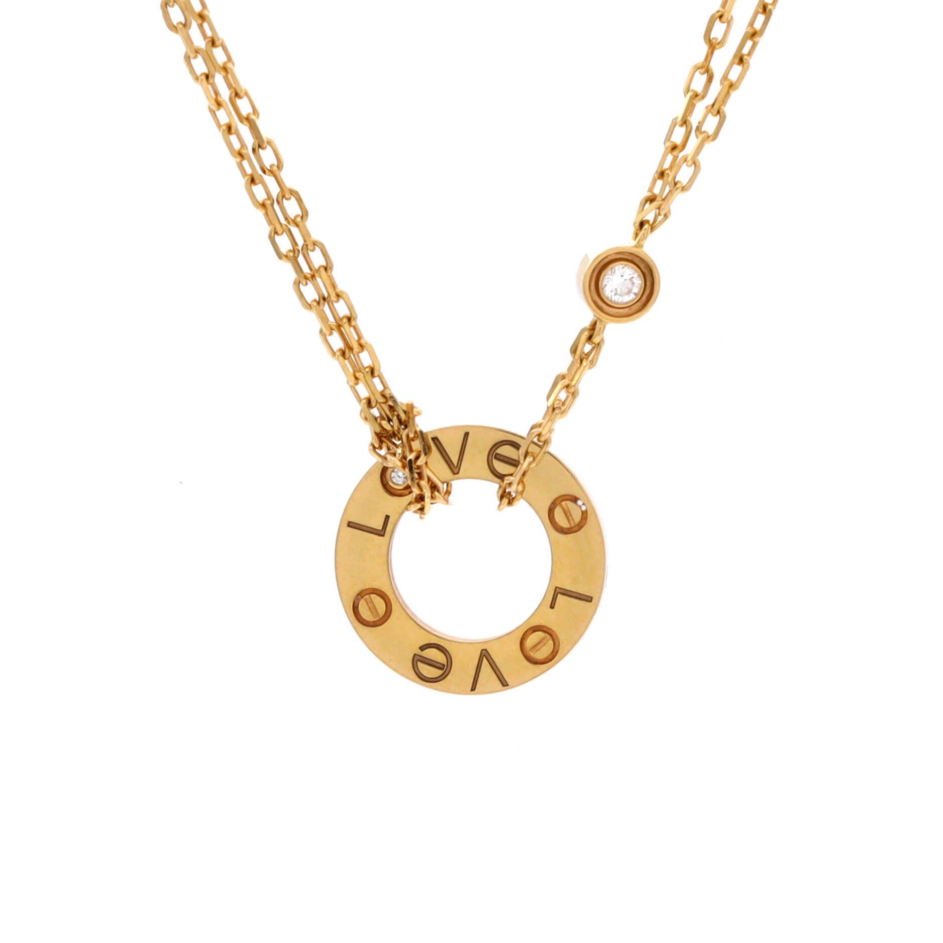 2 Diamonds Love Pendant Necklace 18K Yellow Gold and Diamonds, Main, color, Metallic Gold