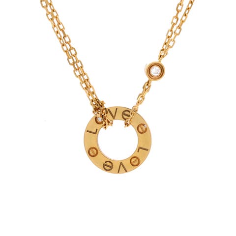 2 Diamonds Love Pendant Necklace 18K Yellow Gold and Diamonds