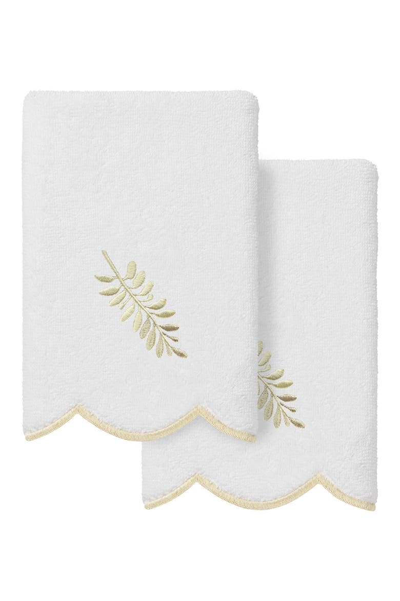 Fern Toss Set of 2 Scalloped Washcloths, Main, color, WHITE/ BEIGE