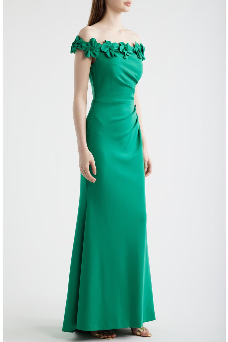 3D Floral Off the Shoulder Gown, Alternate, color, GREEN