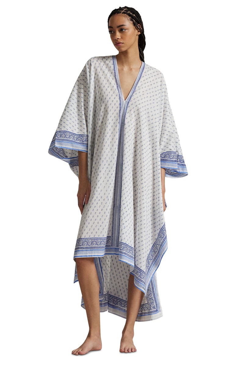 Polo Ralph Lauren Floral Print Cotton Caftan Nightgown, Alternate, color, White Cloud