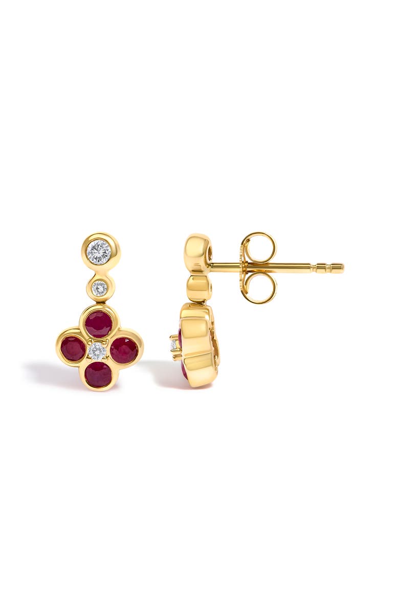 Haus of Brilliance 14K Yellow Gold 1/10 Cttw Diamond and Ruby Floral Dangle Earrings, Alternate, color, Yellow Gold