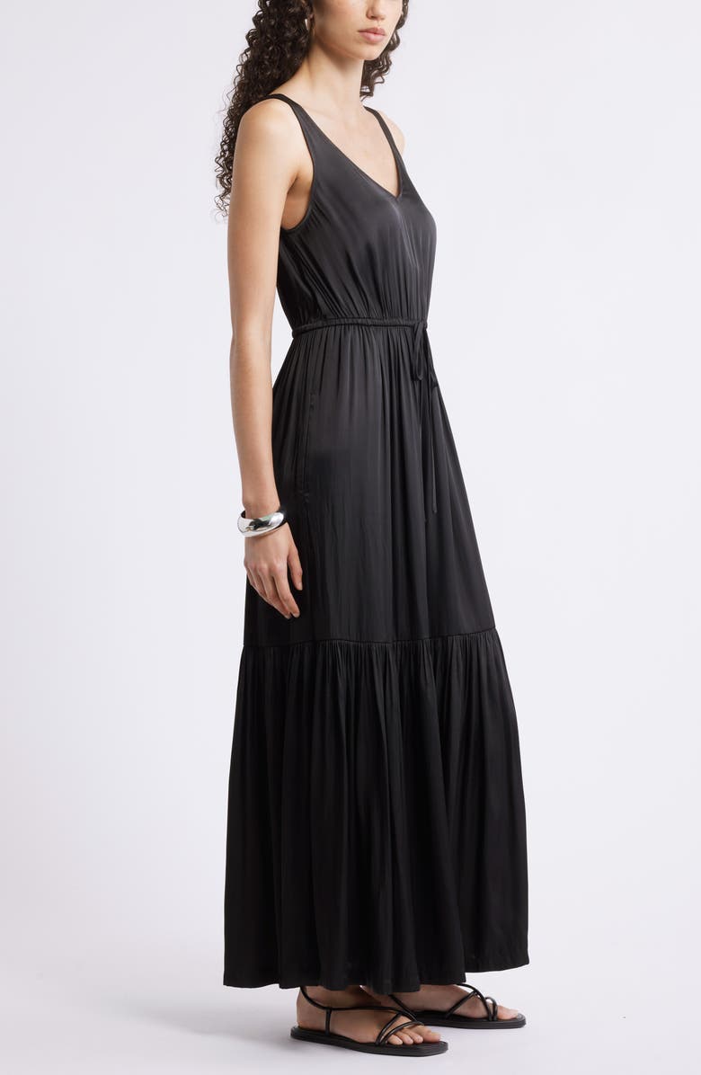 Nordstrom Sleeveless Satin V-Neck Maxi Dress, Alternate, color, Black