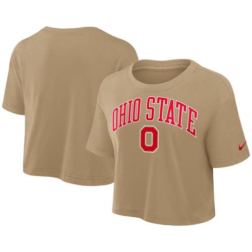 Nike Tan Ohio State Buckeyes Power Pursuit Athletic Prep Arch Performance Cropped T-shirt In Brown