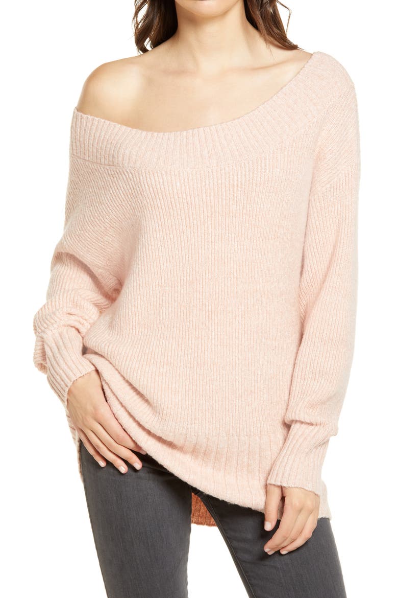 Ribbed Off the Shoulder Sweater, Main, color, PINK SMOKE