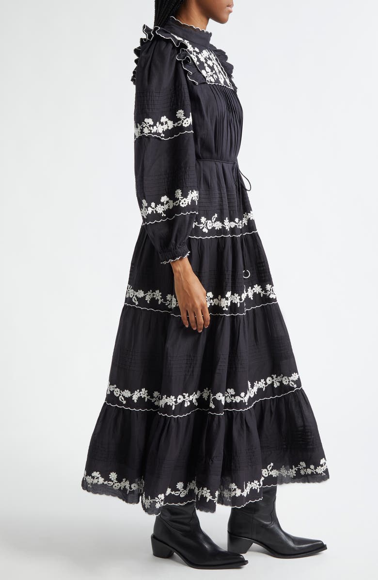 FARM Rio Flower Embroidery Long Sleeve Cotton Dress, Alternate, color, 