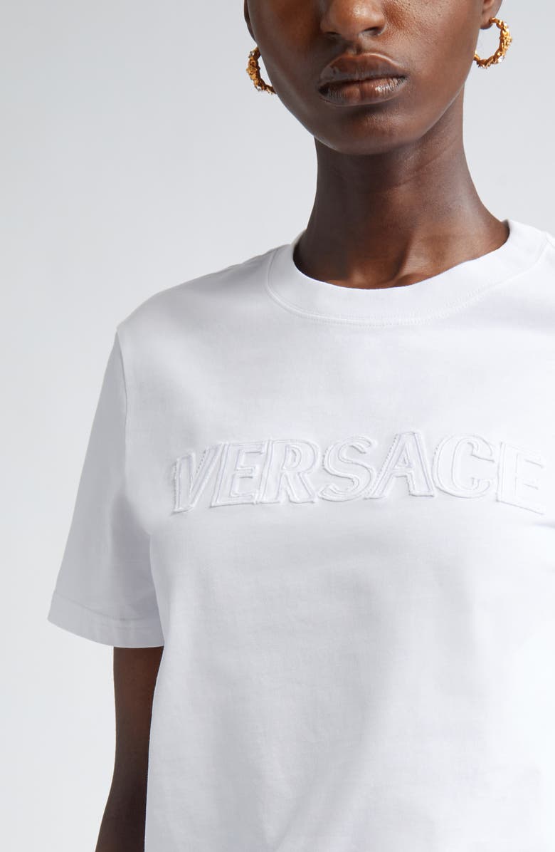 Versace Fringe Embroidered Slim Fit Logo T-Shirt, Alternate, color, 