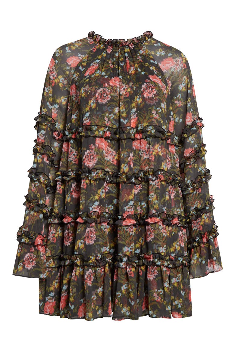 Sunniva Impressionist Floral Long Sleeve Tiered Shift Dress, Alternate, color, LAVASTONE MULTI