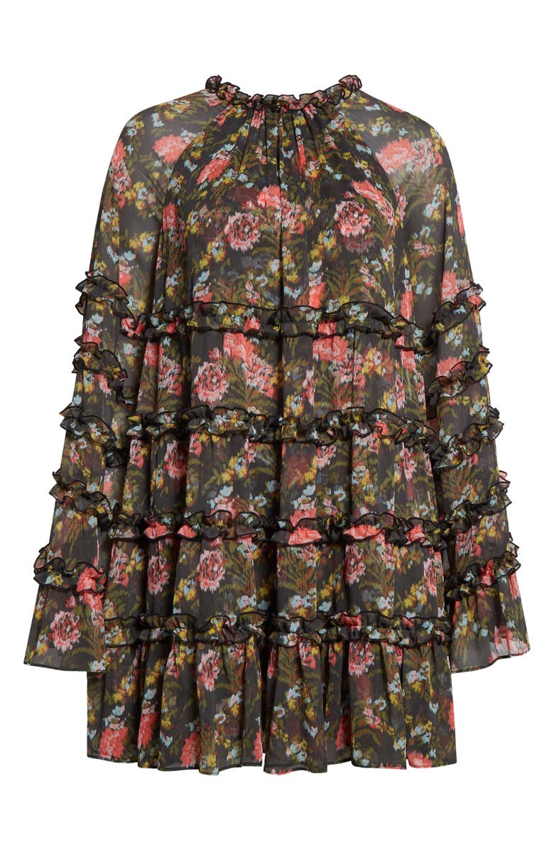 Cinq à Sept Sunniva Impressionist Floral Long Sleeve Tiered Shift Dress, Alternate, color, Lavastone Multi
