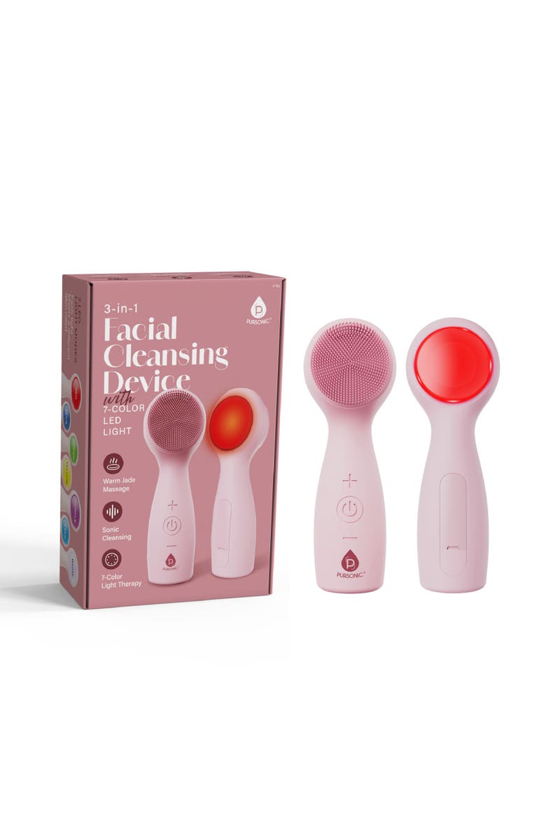 PURSONIC 3-in-1 Sonic Facial Cleanser with Heated Jade & 7-Color LED Light Therapy, Main, color, Pink