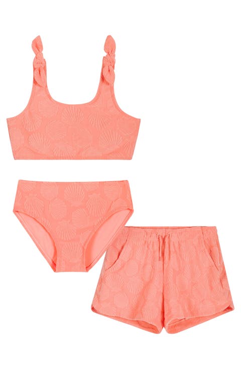 Kids' Jacquard Terry Two-Piece Swimsuit & Cover-Up Shorts Set (Big Kid)