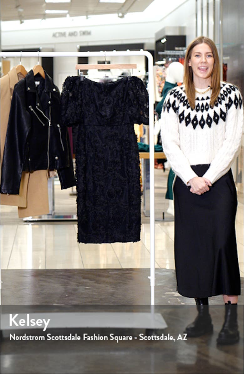 Xscape Off-the-Shoulder 3D Lace Sheath Dress, sales video thumbnail