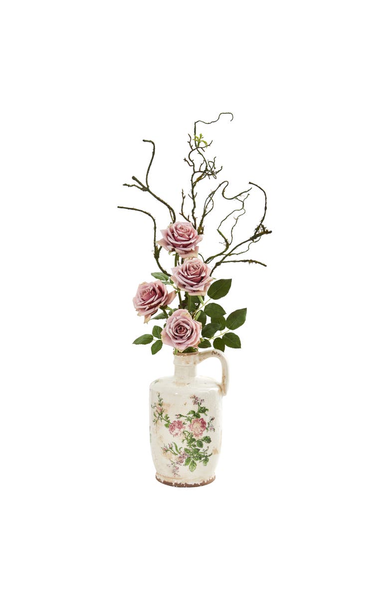 NEARLY NATURAL Vintage Rose Artificial Arrangement in Floral Design Pitcher, Main, color, Pink
